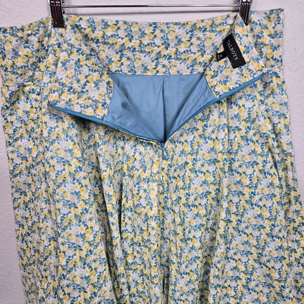 Talbots Floral A-Line Skirt Blue Yellow White Cotton Lined Cottagecore Size 16 - Picture 6 of 6